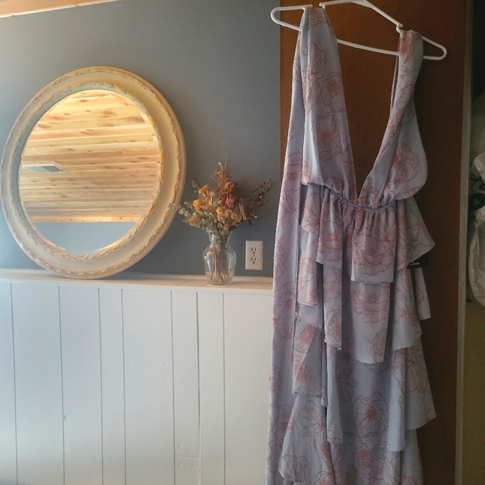 Dusty blue floral print maxi dress